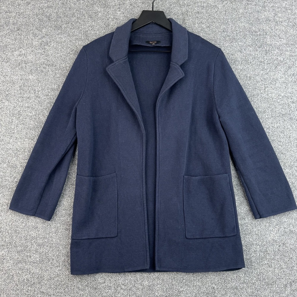Quince Knit Blazer Womens S Navy Blue Organic Cotton Open Front Longline